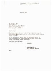 ["The document from Carl Albert to Robert G. Hart expresses gratitude for the copy of SMOKE SIGNALS featuring Oklahoma Indian craftsmen and requests additional copies to send to Indian leaders in Oklahoma. The publication explores contemporary Indian metalworking, specifically focusing on the work of Indian metalworkers in Oklahoma who create jewelry from \"German silver.\" The article discusses the unique aesthetic concepts and production methods used by these craftsmen."]