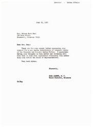 ["Mrs. Zelena Kyrk Neal wrote a letter to Carl Albert expressing her support for a per capita distribution of judgment claims for the Cheyenne and Arapaho Indian Tribes. She is concerned about the issue as a Cheyenne individual and wants individual compensation for the tribes. Carl Albert responded, thanking her for her input and assuring her that he will keep her thoughts in mind when legislation on the matter is considered."]