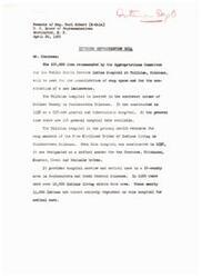 ["Representative  Carl Albert spoke in support of a $64,000 item in the Interior Appropriation Bill for the Public Health Service Indian Hospital at Talihina, Oklahoma. The funds would be used for consolidating shop space and constructing a new incinerator. The hospital serves members of the Five Civilized Tribes of Indians in Southeastern Oklahoma and is in need of modernization and expansion to meet program needs. The $64,000 would enable some necessary improvements to be made, including the construction of the incinerator and consolidation of shop space. Representative  Albert emphasized the importance of this funding for the hospital to continue functioning effectively."]