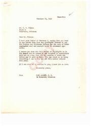 ["Mr. Folsom wrote a letter to Congressman Carl Albert expressing his concern about the government only intending to pay the Choctaw and Chickasaw Indians in piecemeal payments for the sale of their lands. He urges Congressman Albert to push for the full amount of $8,500,000 to be paid in full, as many members of the tribes, including his parents, have died waiting for the settlement. Congressman Albert assures Mr. Folsom that he will do everything he can to get the matter settled this year."]