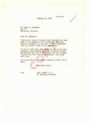 ["The document is from Mr. James W. McDaniel to Carl Albert, regarding the payment to members of the Choctaw and Chickasaw Tribes for the sale of their lands to the government. McDaniel hopes to have the payment included in a supplemental appropriation bill in order to have the Indians paid off in the spring. He expresses trust in Albert's efforts and offers further assistance if needed."]
