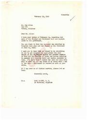 ["Mr. Sam Allen is inquiring about the sale of Choctaw and Chickasaw coal and asphalt lands to the government and the status of the appropriation of the $8,500,000 payment. Congressman Carl Albert assures Mr. Allen that efforts are being made to secure the full amount of the payment during the current congressional session. He cannot provide a specific timeline but promises to work towards a prompt settlement."]