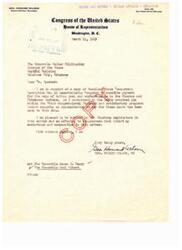 ["The document is from George Howard Wilson, a member of Congress, to the Speaker of the House in Oklahoma. Wilson acknowledges receipt of a resolution regarding payment for tribal lands to the Choctaw and Chickasaw Indians, offering assistance and cooperation in the matter."]