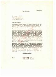 ["Mr. William Lewis inquires about payment for the sale of coal lands by the Choctaw and Chickasaw Tribes to the government. Congressman Carl Albert responds, stating that the payment is included in a bill but is currently held up in the Appropriations Committee. He assures Mr. Lewis that he will work to settle the matter as soon as possible and advises him to contact the Superintendent of the Five Civilized Tribes Agency for information on proving heirship for the payments."]