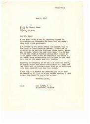 ["Mr. James wrote to Congressman Carl Albert asking about payment to the Choctaws and Chickasaws for their land sold to the government. Congressman Albert responded that payments will be made to living enrolled members first, with proof of heirship notices to be sent out later. He also mentioned that the rolls of the two tribes have not been reopened. Mr. James expressed gratitude for the information and interest in the welfare of the tribes."]
