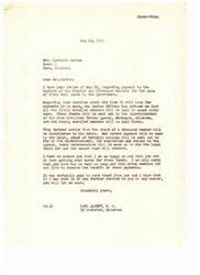 ["Mrs. Caroline Runton wrote a letter to Congressman Carl Albert asking about the payment to members of the Choctaw and Chickasaw Nations for the sale of their coal lands. Congressman Albert responded, assuring her that payments would be made to living enrolled members within sixty days, and that payments to heirs of deceased members would require proof of heirship. Mrs. Runton expressed her gratitude for the update and requested that the payment be expedited, as she is around 80 years old and has been waiting for over 40 years to receive the money."]