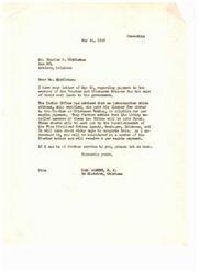 ["The document is in response to a request for information about payment to members of the Choctaw and Chickasaw Nations for the sale of their coal lands to the government. It states that intermarried white citizens who paid their license fee to the Nations are eligible for per capita payment. The payments will be sent out by the Superintendent of the Five Civilized Tribes Agency in Muskogee, Oklahoma, and it will take about sixty days to complete. The recipient, Mr. Middleton, is advised that he will receive a per capita payment as a member of the Choctaw Nation. The document also includes a response from Mr. Charles P. Middleton confirming his enrollment and requesting advice on the payment process."]