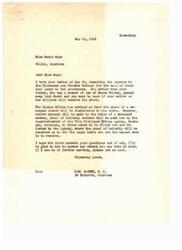 ["Miss Mamie Hays wrote a letter to Carl Albert, a congressman, inquiring about the payment her family is entitled to after her father passed away and signed papers for the sale of coal lands to the government. Albert explained that the share of a deceased member will be distributed to his heirs, but proof of heirship is required. He offered to answer any further questions and provide assistance."]