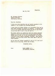 ["Mr. Barnett Crawford writes to Congressman Carl Albert requesting that per capita payments to members of the Choctaw and Chickasaw Nations be expedited, as many people are in need of the money. Albert responds, informing Crawford that an appropriation bill has been passed for the payments and assures him that the Bureau of Indian Affairs will make the payments as quickly as possible. Crawford expresses gratitude for the information and urges for early action due to their desperate financial circumstances."]