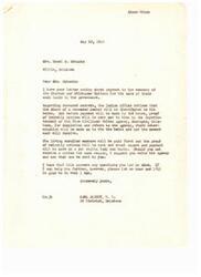 ["The document from Carl Albert, M.C. informs Mrs. Hazel M. Eubanks about the distribution of payment to members of the Choctaw and Chickasaw Nations for the sale of their coal lands to the government. He explains that deceased members' shares will be distributed to their heirs after proof of heirship is determined. Living enrolled members will be paid first on a per capita basis. Carl Albert also informs about the passing of an appropriation bill for the payment and assures quick payments to individual Indians. He expresses his pleasure in being able to provide this information and offers further assistance if needed."]