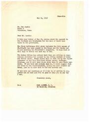 ["Mr. Ben Austin inquired about the payment to the Choctaws and Chickasaws for the sale of their coal lands to the government. The full amount of $8,500,000 has been approved and is awaiting the President's signature. Payments will be made to living members of the tribes first, with checks being sent out by the Superintendent in Oklahoma within sixty days. Mr. Austin is advised to confirm his address with the Superintendent. Congressman Carl Albert offered assistance and information on the matter."]