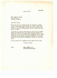 ["Mrs. Nancy C. Young received a letter from Carl Albert, a congressman, thanking her for her support in passing a bill for payment to the Choctaws and Chickasaws for the sale of their coal lands to the government. The Indian Office has advised that enrolled members of the tribes will receive their payments first, with checks being sent out by the Superintendent of the Five Civilized Tribes Agency in Muskogee, Oklahoma. Mrs. Young expressed her thanks for getting the bill passed in a letter to Carl Albert."]