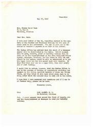 ["Mrs. Wade is inquiring about her son's entitlement to payment as an heir of his father, a member of the Choctaw and Chickasaw Nations. She is advised that proof of heirship will be required before payment is made, and that the Indian Office is currently working on regulations for payment to living members first. She is encouraged to ask for heirship notices in August. Mrs. Wade also mentions issues with obtaining a divorce certificate for her son."]