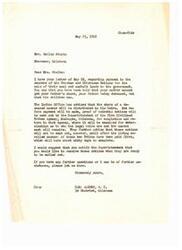 ["Mrs. Stults wrote to Carl Albert seeking information on how to claim her deceased father's share of Indian money from the sale of coal and asphalt lands. Albert informed her that proof of heirship notices will be sent out by the Indian Office after living members have been paid, and suggested she notify the Superintendent to receive these notices. He also offered further assistance if needed."]