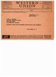 ["The document outlines the different classes of service available for telegrams, including domestic and international service. It also provides instructions on how to send a message, with details on rates and payment options. The document includes a sample message sent to the Chief of the Choctaw Nation regarding the signing of a deficiency appropriation bill. Additionally, it promotes telegraphing orders for magazines at specified prices."]