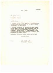 ["Mr. Loman wrote to Carl Albert asking about the payment to the Choctaws and Chickasaws for the sale of their coal lands. Albert responded that payment will be made to living enrolled members first and will take about sixty days. Checks will be sent out around mid-July by the Superintendent of the Five Civilized Tribes Agency in Muskogee, Oklahoma. Albert offered further assistance if needed."]