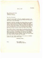 ["Mrs. Culberson received a response from Congressman Carl Albert regarding the payment to members of the Choctaw and Chickasaw Nations for the sale of their land to the government. Individual payments will be made to living enrolled members first, with regulations being written up by the Indian Office. Checks will be mailed out by the Superintendent of the Five Civilized Tribes Agency in Muskogee, Oklahoma around the latter part of July. Payments to heirs of deceased members will be made after all living enrolled members have been paid, with proof of heirship notices being sent out for completion. Mrs. Culberson expressed gratitude for the Congressman's assistance and inquired about whether the deceased members' heirs would benefit from the money."]