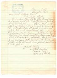["The document is from Belton Harlin in Corona, California, asking about the process for receiving payment for coal lands sold by the Choctaws and Chickasaws to the government. Carl Albert responds, informing Harlin that enrolled members will be paid first and advising him to contact the Superintendent of the Five Civilized Tribes in Muskogee, Oklahoma, to provide his current address and receive instructions on how to receive his payment. Albert assures Harlin of his willingness to help and signs the letter."]
