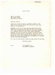 ["Mrs. J.W. Bailey received a letter from Carl Albert, M.C. regarding the payment to Choctaw and Chickasaw Indians for the sale of their coal lands. She is advised to update her address with the Superintendent in order to receive her payment on time. Mrs. Bailey responds with her new address and asks where she can get an application form."]
