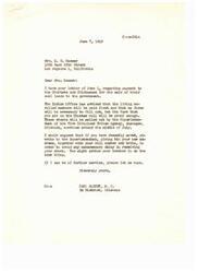 ["Mrs. C. G. Hammer wrote a letter to Congressman Carl Albert requesting information on how to apply for payment for the sale of coal lands by the Choctaws and Chickasaws to the government. Albert responded, informing her that checks will be mailed out to enrolled members in July without the need for forms to be filled out. He advised Hammer to inform the Superintendent of the Five Civilized Tribes Agency of any change in address to avoid delay in receiving the payment. Albert also suggested that Hammer's brother do the same."]