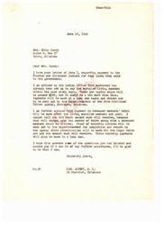 ["Mrs. Eliza Casey wrote to Carl Albert inquiring about payment to the Choctaw and Chickasaw Indians for coal lands they sold to the government. Carl Albert responded that payments will be made to living members within the next sixty days, with a per capita share of around $300. Payments to deceased members' heirs will be made after the living members are paid, with the exact amount each heir receives depending on the number of heirs. Proof of heirship notices will be sent out for completion. Payments will be made in a lump sum, and checks will be sent out by the Superintendent of the Five Civilized Tribes Agency in Muskogee, Oklahoma."]