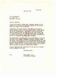 ["The document is from Carl Albert, a member of Congress, in response to a letter from Mr. Amos McIntosh regarding payment for the sale of coal lands by the Choctaw and Chickasaw Nations to the government. Albert explains that payments will be made to living enrolled members first, followed by heirs of deceased members. The checks will be mailed out by the Indian office and are expected to be around $300. McIntosh is reminded that as a living enrolled member, he will likely be among the first to receive his payment. McIntosh also expresses concerns about the payment amount and requests clarification on the process."]