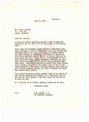 ["The document is from Carl Albert, a member of Congress, to Shelby Perkins regarding the payment to the Choctaw and Chickasaw tribes for their coal lands. Albert explains that regulations are being written up to provide payment to living enrolled members first, and checks are expected to be sent out by the end of July. Perkins is advised to be patient and informed that the process is being expedited. Albert expresses his willingness to help further if needed."]