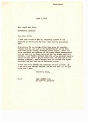 ["Mrs. Irvin wrote to Mr. Albert asking about payment to the Choctaws and Chickasaws for coal lands sold to the government. Mr. Albert responded, stating that proof of heirship notices would be sent out in August and advised her to contact the Superintendent if she did not receive one. Mrs. Irvin had plans to visit her son in Chicago and requested a blank form for her per capita payment. Mr. Albert assured her that the process was being prepared and offered further assistance if needed."]
