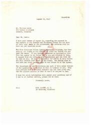 ["Mr. William Lewis wrote a letter to Carl Albert, a congressman, inquiring about the payment to members of the Choctaw and Chickasaw Tribes for the sale of their coal lands to the government. He had not received his payment yet and was concerned about rumors that the Department was withholding the money due to uncertainty about taxation. Carl Albert responded, explaining that checks were being mailed out by the Five Civilized Tribes Agency and advised Mr. Lewis to contact them to request an application form. He also reassured Mr. Lewis that the Department was not withholding the money due to tax issues."]