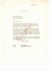 ["Mrs. Nettie Jones inquired about whether Chickasaw Freedmen would receive a per capita payment for the sale of Choctaw and Chickasaw coal and asphalt lands. Carl Albert, M.C. informed her that Freedmen are not included in the payment according to Public Law 754, 80th Congress. He expressed willingness to help and mentioned his pleasure in hearing from her."]