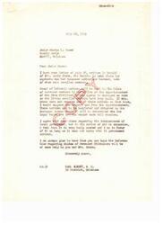 ["Judge George I. Sneed of Marshall County, Oklahoma, wrote a letter to Congressman Carl Albert on behalf of Mrs. Annie Brown, a Chickasaw Indian seeking assistance in claiming payments for her deceased mother and husband. Judge Sneed expressed his views on the importance of local government independence and the need for aid to education, as long as it does not involve government control. Congressman Albert responded, providing information on the process for claiming payments for deceased Chickasaws and offering assistance."]