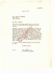 ["The document is a letter acknowledging receipt of a postal card from Mrs. Laura Bell Bennett, providing information about payment to members of the Choctaw and Chickasaw Tribes for coal and asphalt Sands. The letter advises Mrs. Bennett to send her information to the Superintendent of the Five Civilized Tribes Agency in Muskogee, Oklahoma to avoid delays in receiving her payment. The letter is signed by Carl Albert, M. C. from the 3rd District of Oklahoma."]