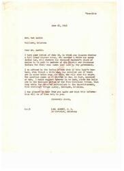 ["The letter is responding to an inquiry about whether a full blood Choctaw woman who married a white man under Indian law will receive her deceased husband's share of money for coal lands sold to the government. The response states that if the husband was enrolled as a member of the tribe and has no other heirs, the wife may receive his share. It is recommended to contact the Five Civilized Tribes Agency in Muskogee, Oklahoma for more information."]