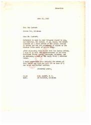 ["The document is a series of communications regarding the establishment of a field office in Broken Bow for processing claims of the Choctaw Tribe. Congressman Carl Albert is coordinating with the Indian Service and the Superintendent of the Five Civilized Tribes Agency to expedite per capita payments to the Choctaws and Chickasaws. There is a request to station a clerk in Broken Bow to assist with processing claims. The Superintendent assures that every effort is being made to expedite the payment to living allottees."]