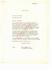 ["The first letter is from Carl Albert to Honorable  Carl Johnston, expressing happiness about the settlement for the sale of Choctaw and Chickasaw coal lands. Albert mentions wanting to attend a singing convention but may not be able to due to work in Washington. The second letter is from Carl Johnston inviting Albert to a singing convention on July 17 and asking when Congress will adjourn."]