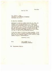 ["The letter is requesting the Department of Interior to pay out funds to the Choctaw and Chickasaw Nations on a per capita basis, as well as funds from the sale of coal and asphalt deposits, to living enrolled members. The letter emphasizes the economic need of the members and urges the Secretary to take immediate action to distribute the funds."]