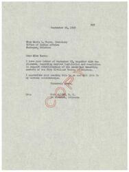 ["The document is a letter and resolution regarding desired legislation and a bill for the rehabilitation of the needy and deserving members of the Five Civilized Tribes of Oklahoma. The resolution endorses the bill and urges Congress to enact it into law. The bill authorizes the Secretary of the Interior to undertake a program for economic improvements for the tribes and other Indians in eastern Oklahoma, with a budget of $50,000,000. Loans can be made for economic development and education purposes, with specific eligibility criteria. Reimbursement for loans must be made within forty years."]