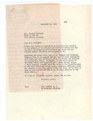 ["Mrs. Juanita Harrison wrote a letter inquiring about payments to members of the Choctaw and Chickasaw tribes, as she believed the Creek Nation had not received any money. Congressman Carl Albert responded, explaining that the payments were only for Choctaw and Chickasaw members, and suggested Harrison contact the Superintendent of the Five Civilized Tribes Agency for more information. Harrison had difficulty writing the letter due to a finger injury."]
