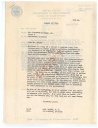 ["The text is a series of correspondence regarding the desire of Clarence H. Eller, Jr. to retain the right to occupy certain lots in Pittsburg County, Oklahoma, which were sold to the United States. The administration of the lands is being handled by the Bureau of Land Management, and deeds transferring the land from the Indian tribes to the government are still being prepared. The process of disposing of the lands will require time, and those currently occupying the lands under proper authority will not be disturbed by the government. Eller and others in similar situations are advised to preserve their leases and will be given opportunities to do so."]