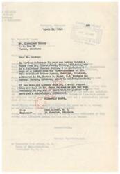 ["The text is a series of correspondence regarding a house bought by J.D. Sockey from Gibson James, a Choctaw Indian, which was later found to be restricted and unable to be sold. Cleveland Sockey contacted officials for assistance in resolving the matter and seeking a refund. They are advised to work with U.S. Probate Attorney Horace D. Payne to find a satisfactory settlement. Congressman Carl Albert is also involved in the correspondence."]