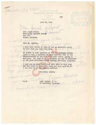 ["The letter is from Logan Harlin to Carl Albert, thanking him for his assistance in helping Harlin's son. Harlin mentions that he has been in the hospital for three months and is unable to work due to illness. He asks for information about the agents in Muskogee and expresses gratitude for Albert's help."]