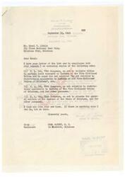 ["Reuel W. Little, a lawyer from Oklahoma City, is requesting copies of various acts related to the Indians of the Five Civilized Tribes from Congressman Carl Albert in Washington D.C. He also mentions sending copies of certain acts to Carl Albert as per his request."]