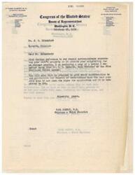 ["Carl Albert, a Congressman from Oklahoma, is corresponding with J.O. Litchford regarding his wife's property and eligibility for an old-age pension. They are seeking information from the Bureau of Indian Affairs and the Department of Public Welfare. The Department of the Interior's Five Civilized Tribes Agency is also involved in determining Mrs. Litchford's financial status. The ultimate goal is to have restrictions removed from Mrs. Litchford's land so that Litchford can receive old Age Assistance."]