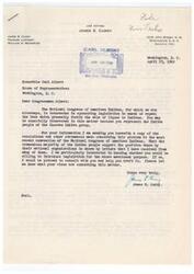 ["The text is a letter from James E. Curry, an attorney for the National Congress of American Indians, to Congressman Carl Albert, requesting support for legislation to amend or repeal laws prohibiting the sale of liquor to Indians. The text includes excerpts from NCAI minutes discussing the discriminatory nature of these laws and the need for their repeal to uphold equality and civil liberties for Native Americans. Various viewpoints on the issue are presented, with some supporting repeal and others opposing it due to concerns about the negative effects of alcohol consumption. Will Rogers Jr. also speaks out against the discriminatory nature of the Indian liquor law and the need for its repeal to achieve equality for Native Americans."]