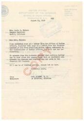 ["Mrs. Annie L. Nelson of Madill, Oklahoma, had a dispute with the Ben Franklin Oil Company regarding a pipeline right-of-way across her land. The Bureau of Indian Affairs and the Five Civilized Tribes Agency were involved in the matter, and attempts were made to reach a settlement. Mrs. Nelson brought a lawsuit against the company, but it was resolved in favor of the company. The Bureau of Indian Affairs considered the amount deposited by the company for damages and right-of-way to be an equitable settlement, and no further action could be taken on behalf of Mrs. Nelson. Congressman Carl Albert was involved in the correspondence regarding this issue."]