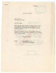 ["T. Bear of Checotah, Oklahoma wrote to Congressman Carl Albert on January 15, 1949, expressing concern about the lack of funding for the Eufaula Indian Boarding School, which serves Creek Indians. He requested Congressman Albert's cooperation in restoring the funds for the school, noting that it is the only school for the Creek Indians and serves orphans and children from broken homes. Congressman Albert responded on January 27, 1949, assuring Bear that he will work to get the school back in the budget."]