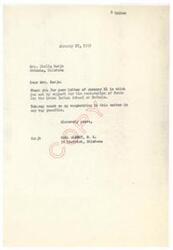 ["Mrs. Stella Harjo wrote a letter to Congressman Carl Albert on January 21, 1949, asking for support in restoring funds for the Creek Indian School at Eufaula. Congressman Albert responded, expressing his willingness to cooperate in any way possible. Another letter from Mrs. Harjo dated January 21, 1979, reiterated the need for funding for the school. Congressman Albert responded again, expressing his support for the school."]