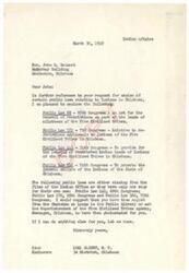 ["The text is a letter from the Western Oklahoma Consolidated Agency to Carl Albert, a member of the House of Representatives, providing information about the American Indian Exposition in Anadarko, Oklahoma. The exposition is described as a colorful and picturesque event showcasing Indian life and history, with representatives from various tribes participating in activities such as ceremonial dances, arts and crafts displays, and rodeos. The letter expresses appreciation for receiving pamphlets about the event."]