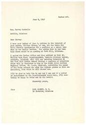 ["The letter is from the Leflore County Indian Credit Association to Congressman Carl Albert, expressing concern over the reduction of the revolving credit fund for Indian credit associations from two and a half million dollars to half a million dollars. They request reinstatement of the original amount to provide better credit opportunities for Native American Tribes. Congressman Albert responds, stating he is working to increase the appropriation and appreciates the association's work. Another letter from William Wheeler Jr. of the Oil Well Supply Company in Cushing, Oklahoma, regarding enrollment of the Choc & Chick tribes is also mentioned. Congressman Albert responds, stating he will refer the matter to Congressman Mike Monroney for assistance."]