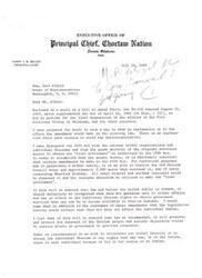 ["The Principal Chief of the Choctaw Nation is requesting amendments to the Choctaw Termination Act of 1959 in order to finalize the affairs of the tribe and preserve their tribal identity. The proposed amendments aim to extend the period for completion of sales and court actions, permit the sale of all mineral interests, and ensure that individual Choctaw rights are not affected. Members of Congress, including Honorable  Carl Albert and Congressman Tom Steed, are studying the bill and are willing to support it. The Chief is actively seeking sponsorship for the bill and hopes to carry out the intent of the legislation passed in 1906 and 1959."]